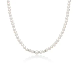 Collana donna Miluna Perle Boule e Fantasia oro bianco, perle e diamanti