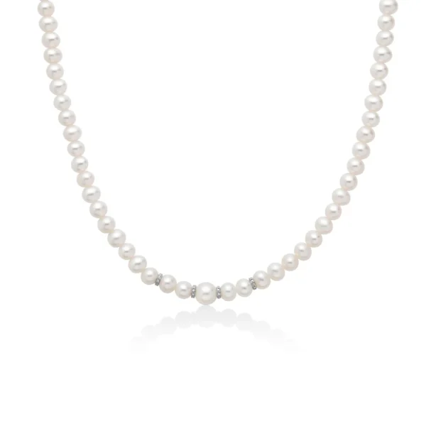 Collana donna Miluna Perle Boule e Fantasia oro bianco, perle e diamanti