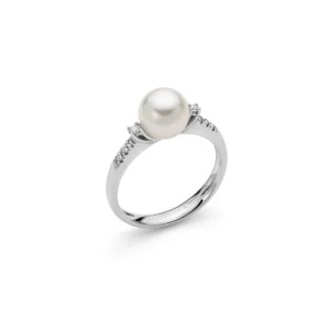 Anello con perla Akoya e diamanti in oro bianco