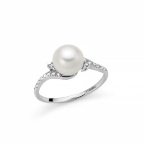 Anello con perla Oriente e diamanti in oro bianco