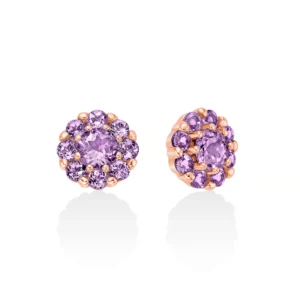 Orecchini a lobo con ametista fiore in argento rosa