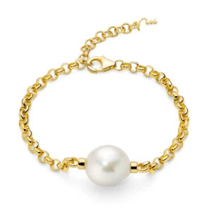 Bracciale con perla Oriente barocca in argento dorato