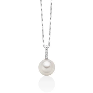 Collana con perla Akoya e quattro diamanti in oro bianco