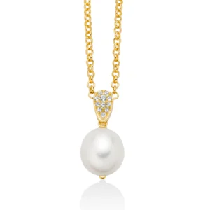 Collana con perla Oriente barocca e pavé di topazi in argento dorato