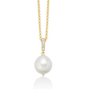 Collana con perla Oriente barocca e topazi in argento dorato