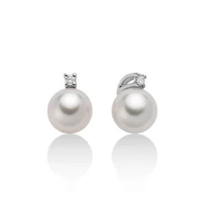 Orecchini di perle gemelle Akoya con diamante in oro bianco